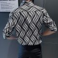 Printed Shirt Men's High Sense Ice Silk Short Sleeve Summer Fashion BrandinsPu Shuai Men's Shirt Design Sense Niche Top. 