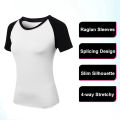 Women Workout T-shirt Raglan Short Sleeves Splicing O Neck Quick Dry Running Performance Exercise Gym Baselayer Sport Shirts Casual Tops. 