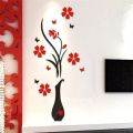 3D Removable Art Vase Plum Acrylic Crystal Stereo Wall Stickers Home DIY Decoration. 