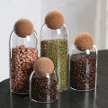 Food Storage Jars with Wood Lid Cork Ball Stopper Glass Jars Set 3Pcs For Storage Food Handmade Borosilicate Glass Canister Jar. 