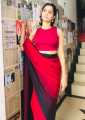 Red O Neck Sleeveless Crop Top Saree Jacket For Women. 
