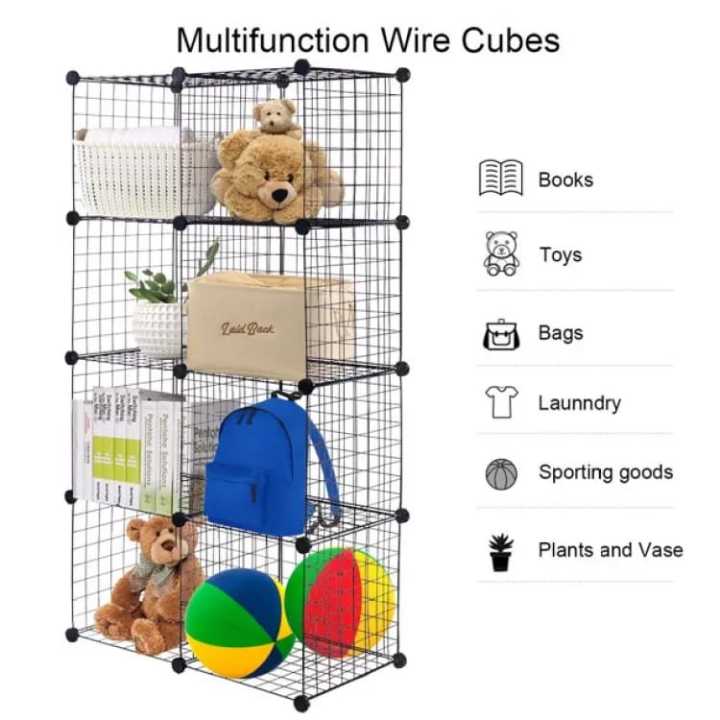 8 Cube Grid Metal Wire Transparent Wardrobe Organizer