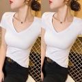T shirt women【2 Pack 】100 cotton 2022 summer white black short-sleeve. 