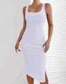 Cuelo Ribbed Square Neck Sleeveless Bodycon Dress – Elegant Short Fit. 