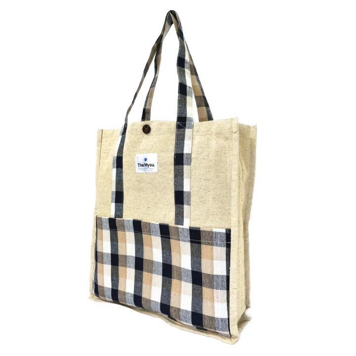 THE MYSU Heavy Duty Canvas Tote Bag - Check - 14.5 inches (L) * 3 inches (W) * 16 inches (H)