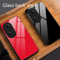 Biruiqu For OPPO Reno 11 5G Shockproof Tempered Glass Back Soft Silicone Edge Black Case Cover Casing. 