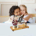 Stirling Engine Kit Hot Air Motor Model Physical Dual Engine Generator Model with LED Light Flywheel Design Science Experiment Wooden Base DIY Education t-oy for Teacher Adults Kids School Office Decor. 