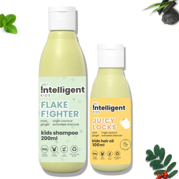 TuCo® Intelligent Kids Combo Anti Dandruff Shampoo + oil 200 ml +100 ml with Wintergreen, Mint, Ginger and Activated charcoal For Itchy Scalp & Rough Hair(FROM INDIA)NUZ