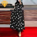 Women Dot Dress Vintage Polka Dot Maxi Dress with Belt Retro A-line Ankle Length Women's Dress Dot Print Dress. 