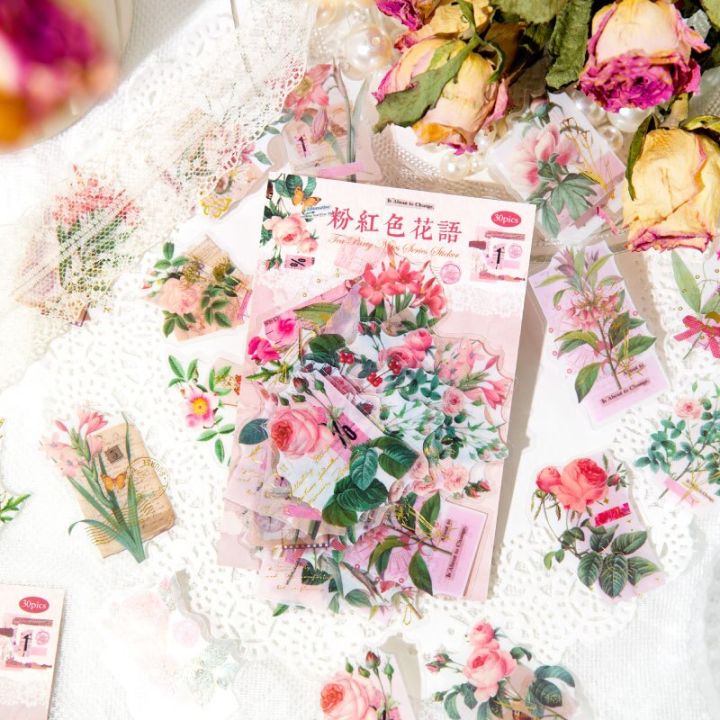 Mr.%20Paper%2030pcs/%20Pack%20PET%20Waterproof%20Stickers%20Gilding%20Flowers%20Series%20Literature%20Stickers%20Aesthetic%20Decoration%20Stationery%20-%20Image%203