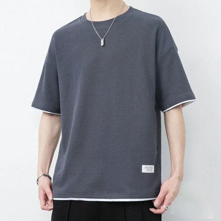 Waffle%20Summer%20Ice%20Silk%20Short%20Sleeve%20T%20T-shirt%20Suit%20Boys%20Breathable%20Knee%20Length%20Pants%20Casual%20Sports%20Trendy%20Simple%20-%20Image%209