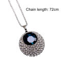 Chain Necklace Rhinestone Inlaid Vintage Long Round Pendant Necklace for Women. 
