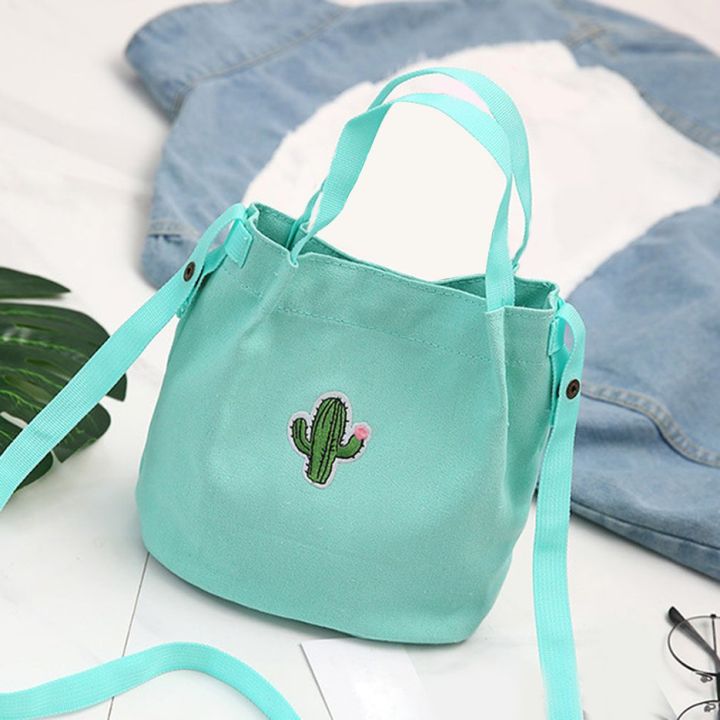 Korean Version Of The Popular Street Creative Large-Capacity Bucket Bag Light Green cactus