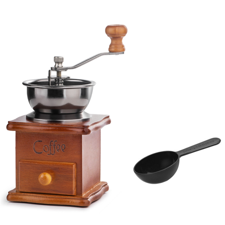 Manual Coffee Grinder withSpoon Mini Vintage Wooden Coffee Bean Grinder ...