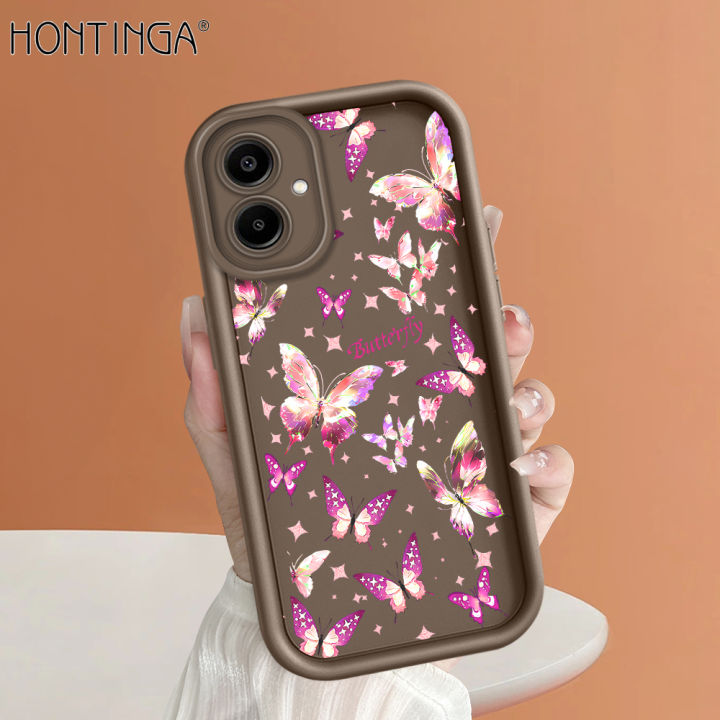 Hontinga for Samsung A06 Mobile Phone Cover Pink Butterfly Pattern Case Ladder Soft Camera Protection Rubber Back Cover