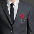 Bridegroom Wedding Corsage, Lapel Pin, Handmade Rose Flower Brooch, Fashion Groom Boutonniere Badge Tassel Chain for Men's Suit Prom Ceremony. 