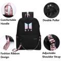 BTS BT21 Chain Backpack Cute Canvas Shoulder Bags USB Charging Interface School Bag Travel Backpack Design Kpop Jungkook Jimin Suga V. 
