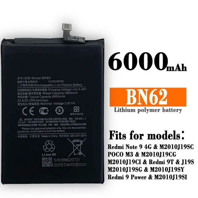 Xiaomi%20Redmi%20BN62%20Redmi%20Note9%204G/Poco%20M3/9T%20A%20Grade%20Battery-6000mAh%20-%20Image%203