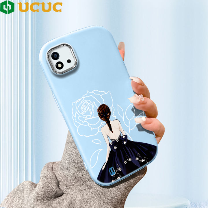 UCUC for Realme C11 2021 C20 C20A Back Cover Evening Dress Girl Luxury Plating Lens Soft Candy Phone Case