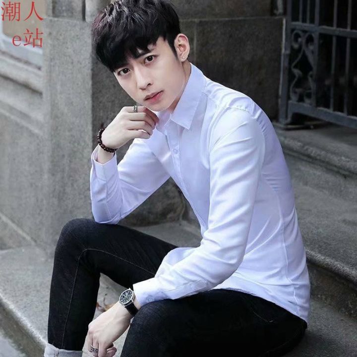 Autumn Winter Shirt Men's Long Sleeve Casual Formal Wear Korean Style Trendy Slim Fit Printed Men's Shirt Summer Inch Clothes Men's Fashion