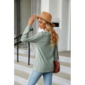 Yfashion Women Long Sleeves Tops Solid Color Design Button Shirt Blouse V-Neck Pullover Loose Jacquards T-Shirts Top. 