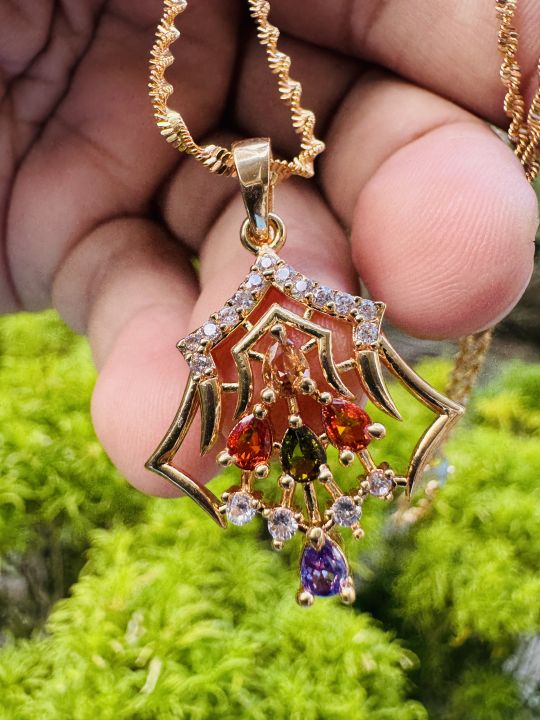 Gold%20plated%202%20mm%2018/24%20Inch's%20KERALI%20chain%20with%20Spider%20design%20multi%20stone%20Pendant%20for%20women%20and%20Girl%20-%20Image%207