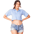 Cropped Polo T-Shirt / Light Blue. 