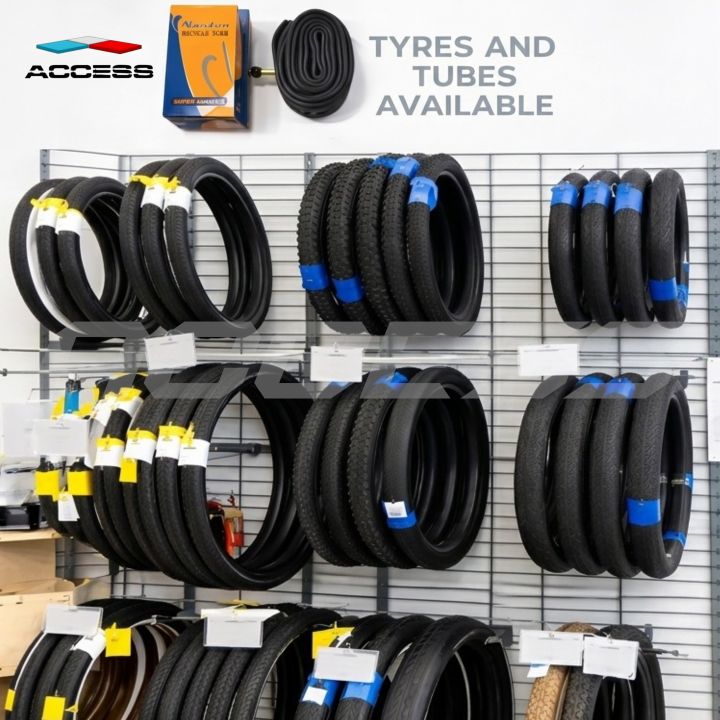 ACCESS Bicycle Tyres and Tubes, All Sizes are Available: 22X1-3/8, 24x1-3/8, 27x1-3/8, 700X25, 700X23, 700X28, 700X35, 26x2.125, 26x1-3/8, 26x4.0, 24x4.0, 20x4.0