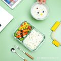 Separated Glass Bento with Lid Office Worker Citylong Microwave Lunch Box Heating Temperature Dedicated Bowl Lunch Box Fresh-Keeping. 