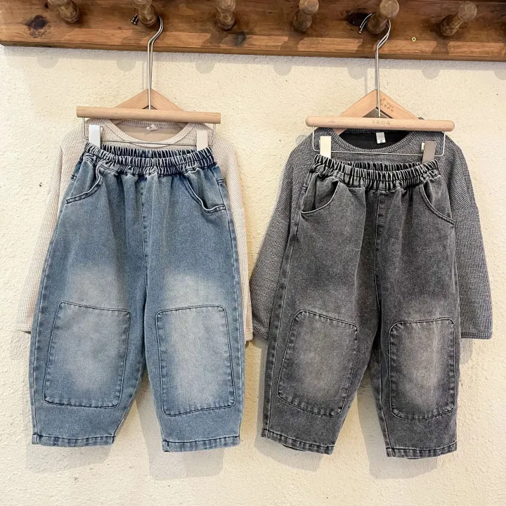 Boy%20Girl%20children%20patch%20casual%20jeans%20autumn%20winter%20clothes%20kid%20loose%20pocket%20retro%20denim%20pants%20Baby%20Cotton%20solid%20fashion%20trousers%20boys%20-%20Image%204