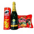 Pringles Valentino Sparkling bottle Buldak ramen Noodles Gift pack for valentine [3Pcs] Set. 
