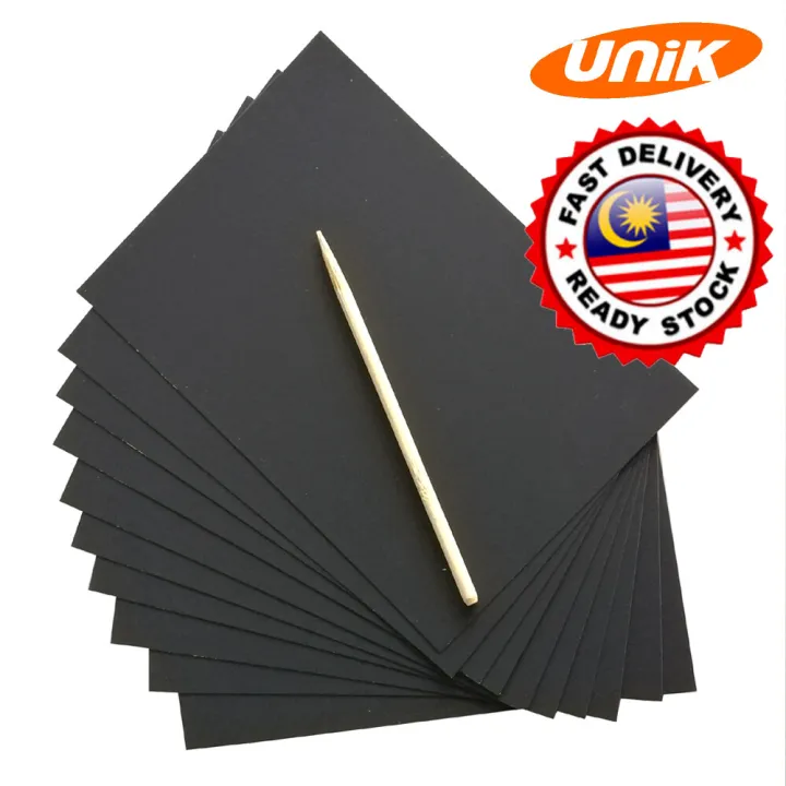 [UNIK] 10 pcs Rainbow Scratch Colourful Stencil Art Craft Engraving Paper + Bamboo Pen / Teknik Gurisan / 彩虹刮画纸