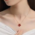 High Version V Gold Clover Necklace Women's 18K Double-Sided Natural Carnelian Pendant Clavicle Chain Saturn Live Supply. 