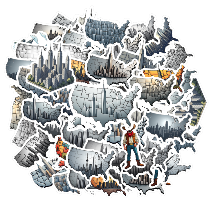 Geographical Graffiti Decals Urban PVC Sticker Illustrated Cityscape ...
