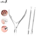 Monja 3Pcs Nail Art Silver Stainless Steel Dirt Cleaning Cuticle Pusher Dead Skin Remove Clipper Trimmer Scissor Manicure Tool. 