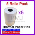 Thermal Paper Bill Roll 56mm * 40mm 2 1/4 inch for POS Reload machins (5 Rolls Pack). 