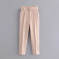 Yfashion 2pcs Women Cotton Solid Color Trousers Casual Pleated High Waist Pants Multicolor Harem Pants With Belt color. 