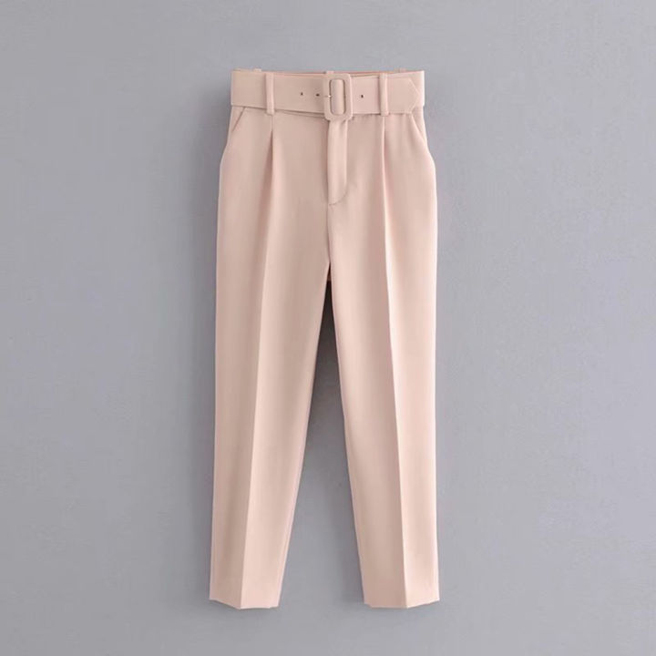 Yfashion%202pcs%20Women%20Cotton%20Solid%20Color%20Trousers%20Casual%20Pleated%20High%20Waist%20Pants%20Multicolor%20Harem%20Pants%20With%20Belt%20color%20-%20Image%209