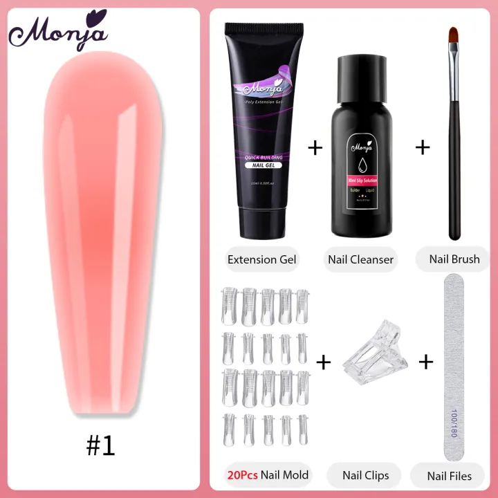 Monja 6Pcs/Set Nail Art Extension Kit Acrylic Uv Gel Nail Files Nail Molds Builder Painting Brush Slip Solution Diy Manicure Set