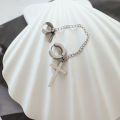 【ETOP】1Pc Black/Silver Punk Stainless Steel Earrings Metal Chain Double Cross Pendents Earring Gothic Jewelry Unisex. 