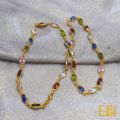 Gold plated Ladies 18/24 Inch Chain With Multi Colored Oval Stone chain for women. 