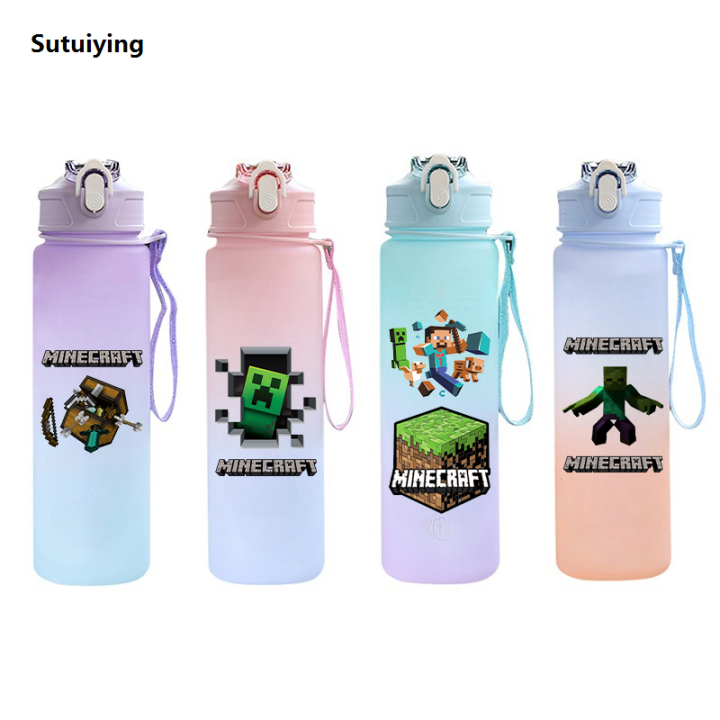 Sutuiying Minecraft Cartoon Game Water Cup Outdoor Large Capacity Plastic Luxury Portable Leak Proof Sports Water Bottle Fitness Running Anime