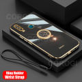 For Vivo Y12 Back Cover with Ring Holder Stand + Wrist Strap Shiny Plating Square Bumper Protective Case Soft Silicone Shockproof Mobile Phone Cases. 