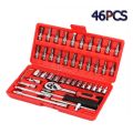 46pcs 1/4-Inch Socket Set Car Repair Tool Ratchet Torque Wrench Combo Tools Kit Auto Repairing (TLS). 