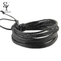 Sunny Fashion Unisex Multi-layer Faux Leather Braided Rope Bracelet Bangle Wrist Gift. 
