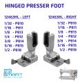 Hinged Presser Foot with RIGHT or LEFT Rising / Gauge Foot with Guide for Industrial Sewing Machines / Part# 12463HR & 12463HL / Steel Presser Foot with All Sizes LEFT & RIGHT / For JUKI, BROTHER, ZOJE, WORLDEN, JACK. 
