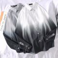 Spring and Autumn Gradient Long-Sleeved Shirt Men Fashion Brands plus Size Loose Lapels Shirt Men's Korean Style Fashion Overweight Man Shirt. 