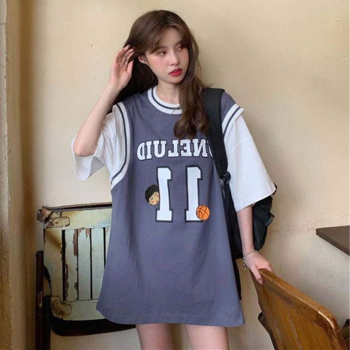 T%20Shirt%20Sport%20Jersey%202024%20Basketball%20Casual%20Short%20Sleeve%20Korean%20Version%20Fashion%20Splicing%20Two%20Pieces%20Top%20Printing%20Loose%20T-Shirt%20for%20Women%20INS%20New%20-%20Image%203