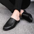 【ZOSR】Leather Sandals for Men Half Shoes Casual Clog Sandals Backless Flat Half Slippers Breathable Formal Leather Shoes Half Lazy Shoes Business Half Drag Shoes Half Cut Loafers Driving Shoes for Men. 