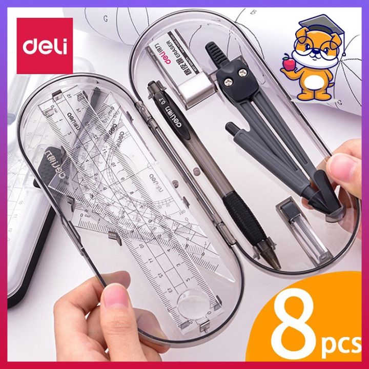 8pcs/set Geometry Compasses Ruler Protractor, Drawing Math Study Tool Kit Suit Set Square